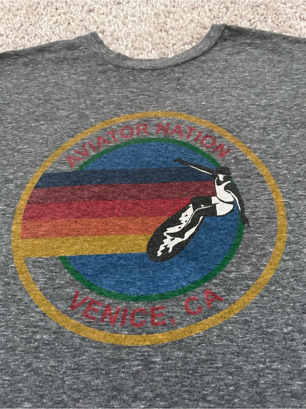 Aviator Nation Kids Heather Gray Tee with Retro Surf Stripe Patch
